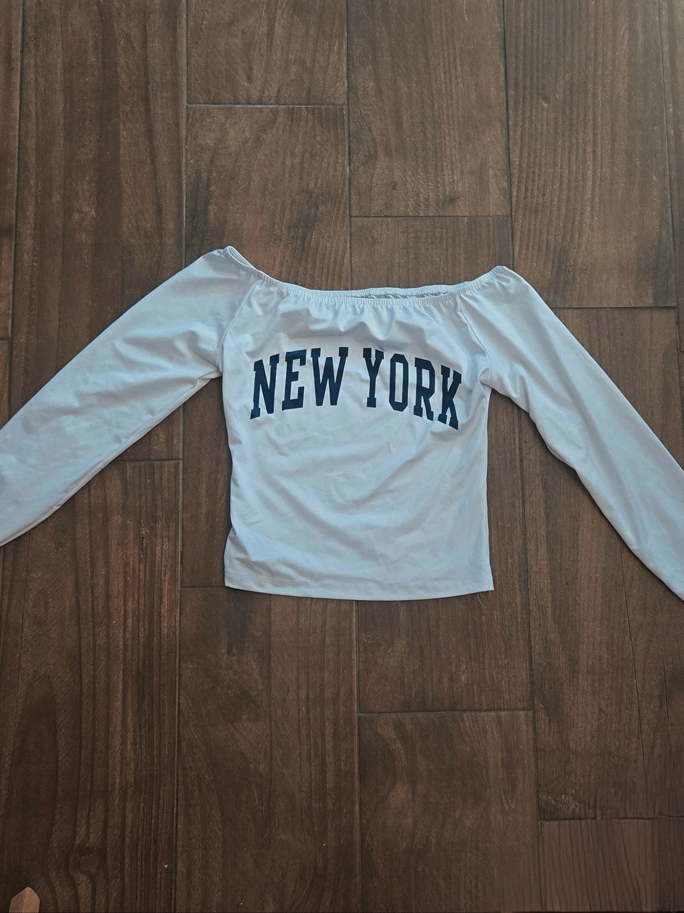 Off-Shoulder 'New York' Long Sleeve Top - White